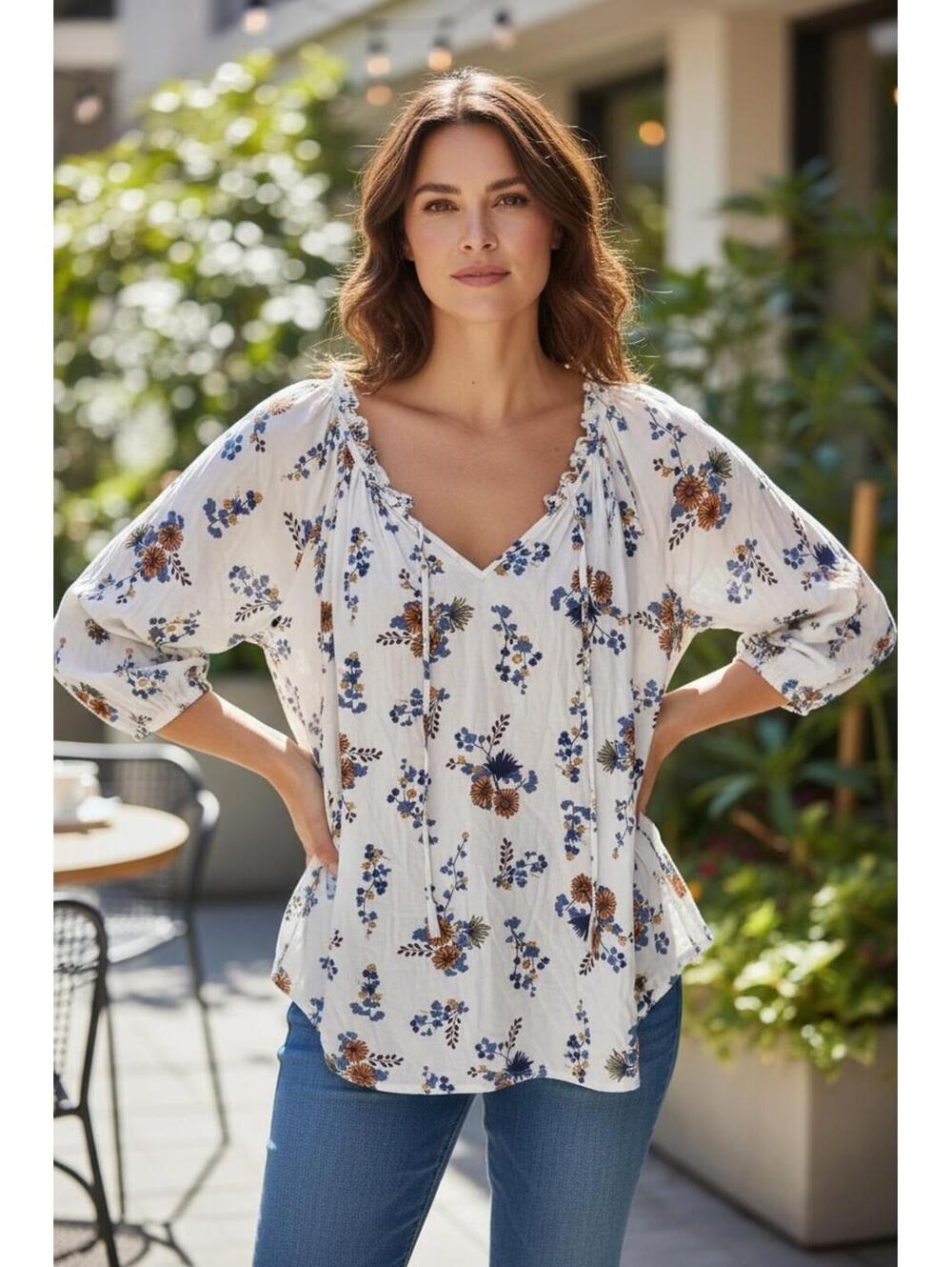 a.n.a Floral Print 3/4 Sleeve Blouse Size Small - Picture 4 of 4